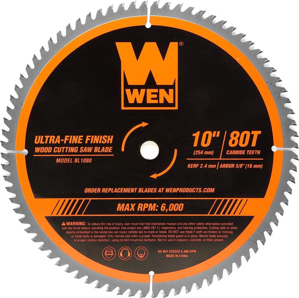 WEN BL1080 Carbide-Tipped Miter Saw Blade for Woodworking